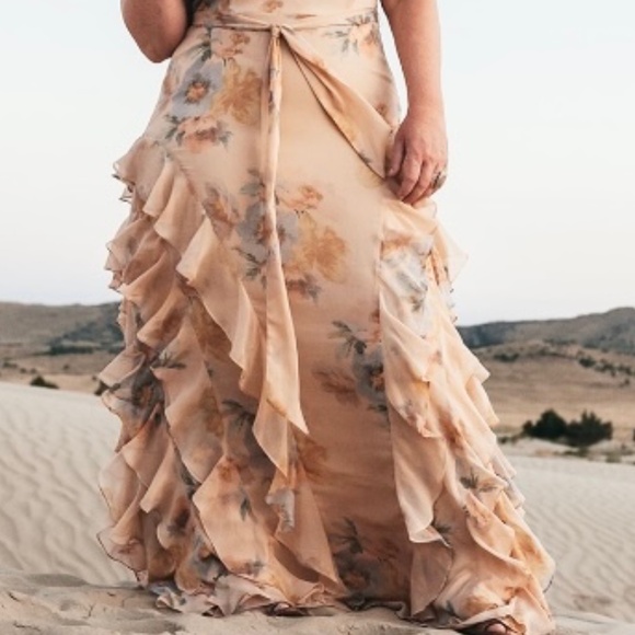 RARE Ralph Lauren LRL Floral Crinkled Georgette Gown Plus-size 18 - Picture 3 of 11